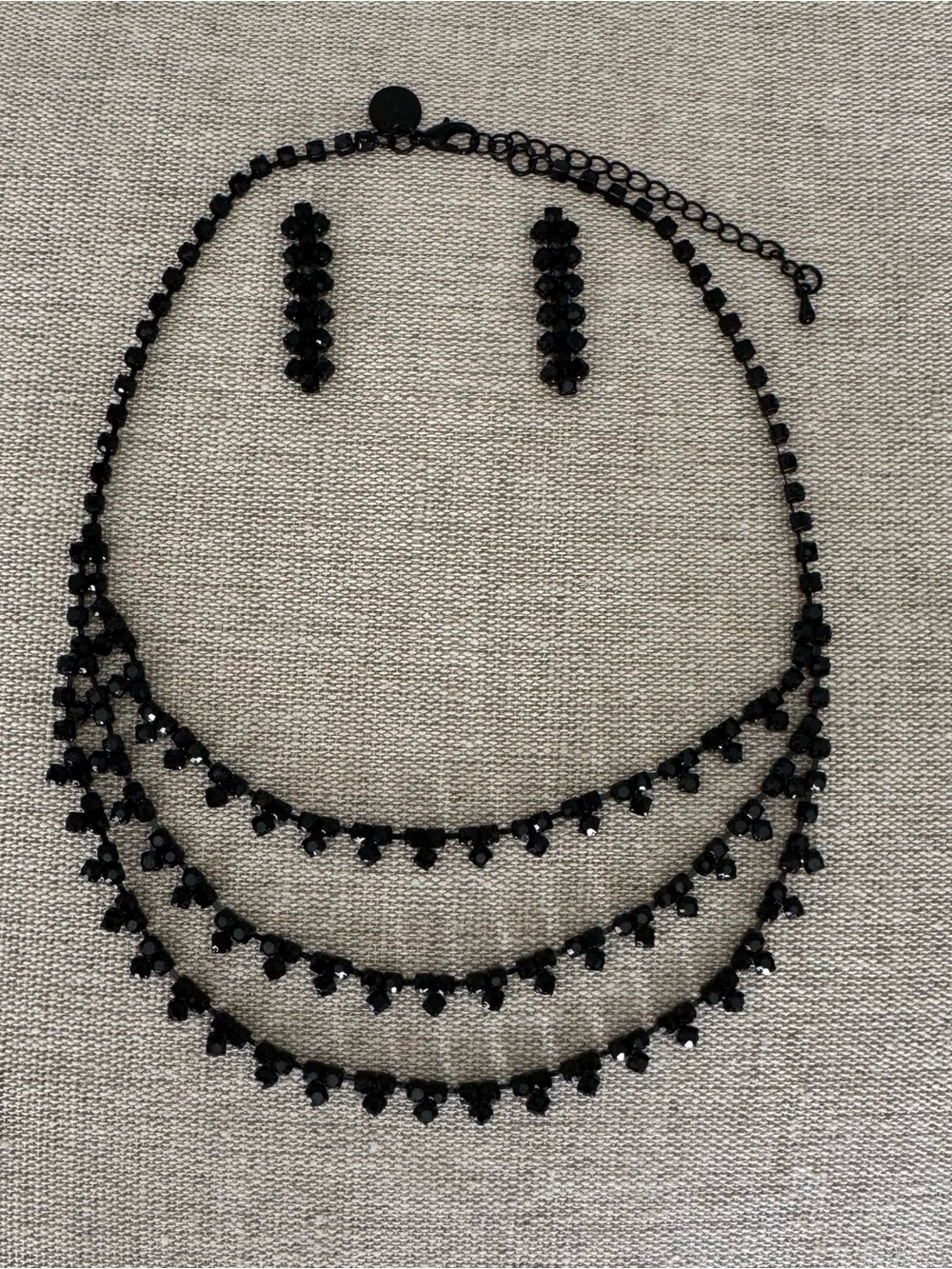 Lovisa Black Rhinestone 3-Strand Necklace & Earrings Set